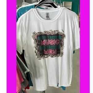 Good Taste In Music, Bad Taste In Men White Short Sleeve T-Shirt Size XL Funny